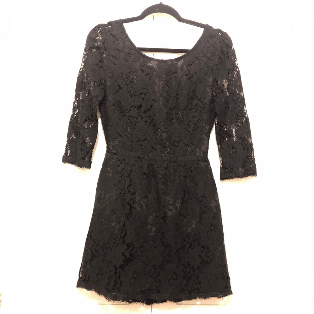 black lace open back dress